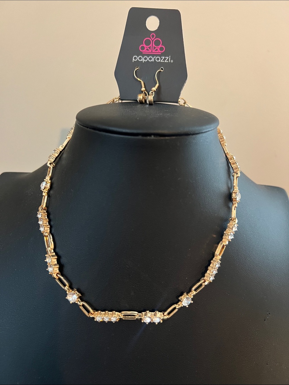 paparazzi Gold Crystal-Link Statement Necklace